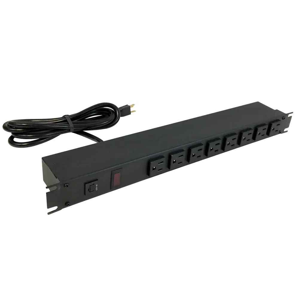 Power Bar 19" Rack Mount 8  Front Outlets 6' Cord With On/Off Switch 