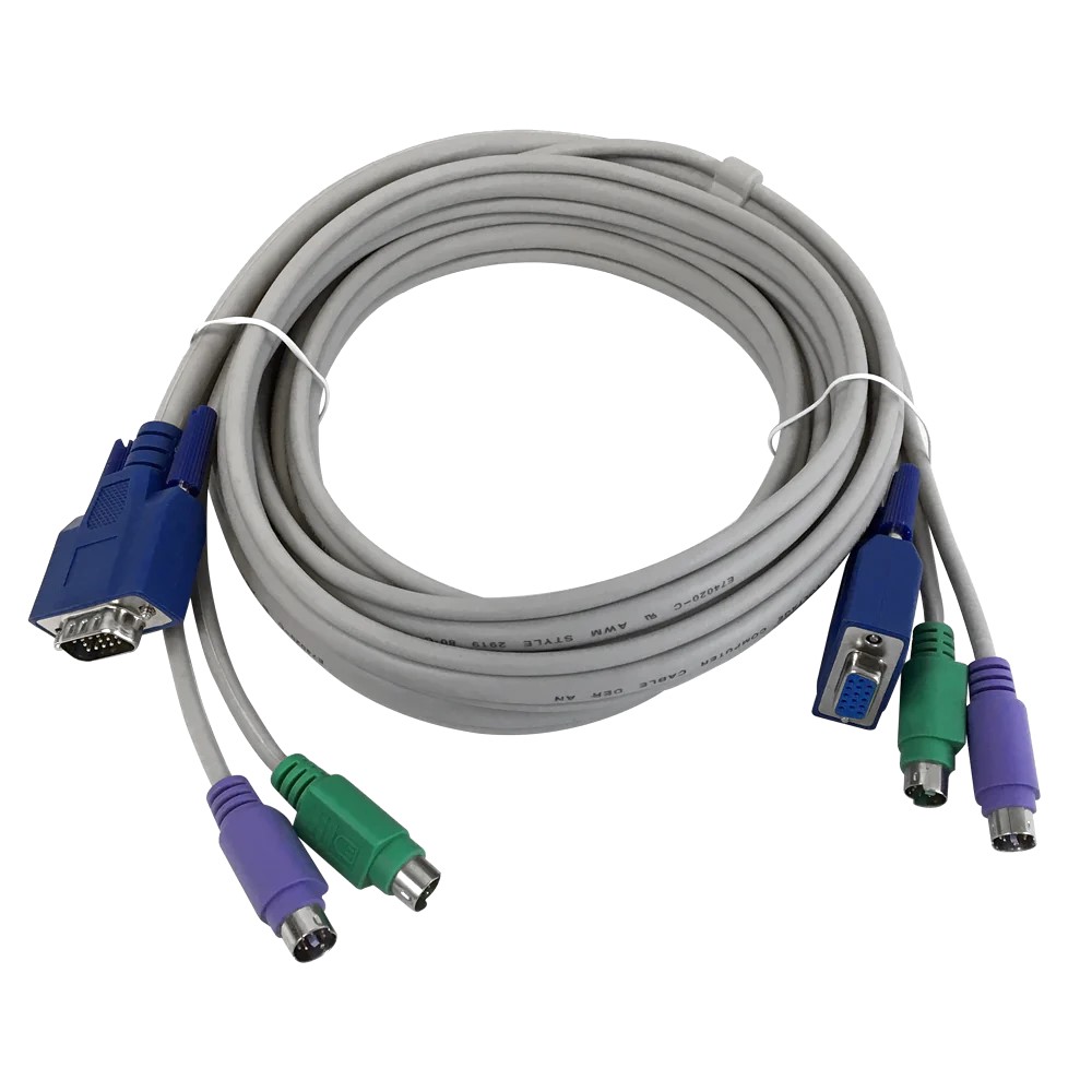 Câble KVM, PS2 mâle vers mâle souris/clavier, VGA mâle vers femelle –10pi