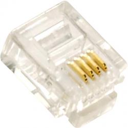 RJ11 Plug Modular Connector for Round Stranded Cable (6P 4C) - 10 PK