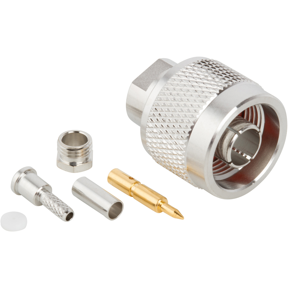 172128, Amphenol RF, N Type Connector Plug, Male Pin 50 Ohms Free Hanging (In-Line) CrimpN MALE CRIMP RG174