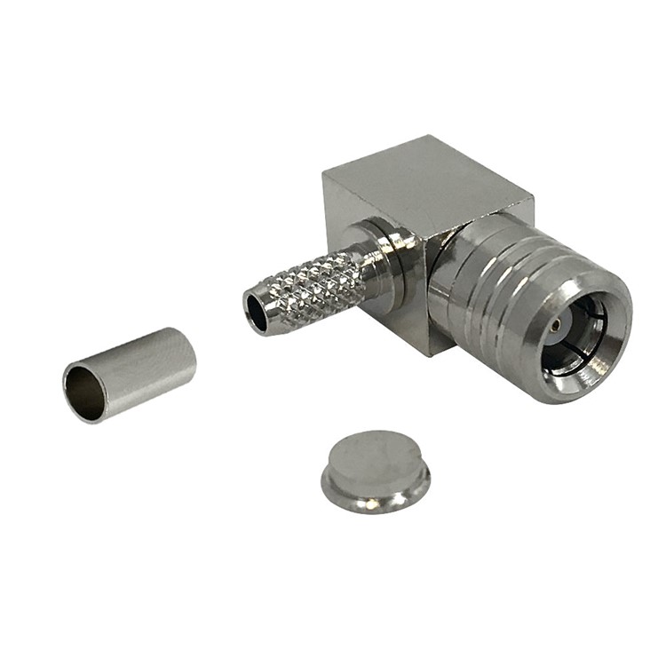 SMB Male Right Angle Crimp Connector for RG174 (LMR-100) 50 Ohm