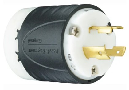 PASS & SEYMOUR L620P 20Amp 250V 2-Pole/3-Wire NEMA L6-20P Turnlok Plug, Black Back/White Front Body