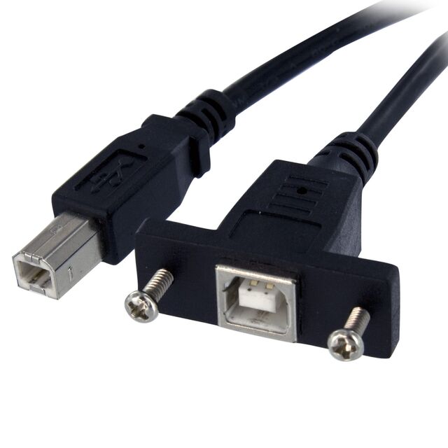 USB2.0 B Male to USB2.0 B Female Panel Mount Cable-3FT