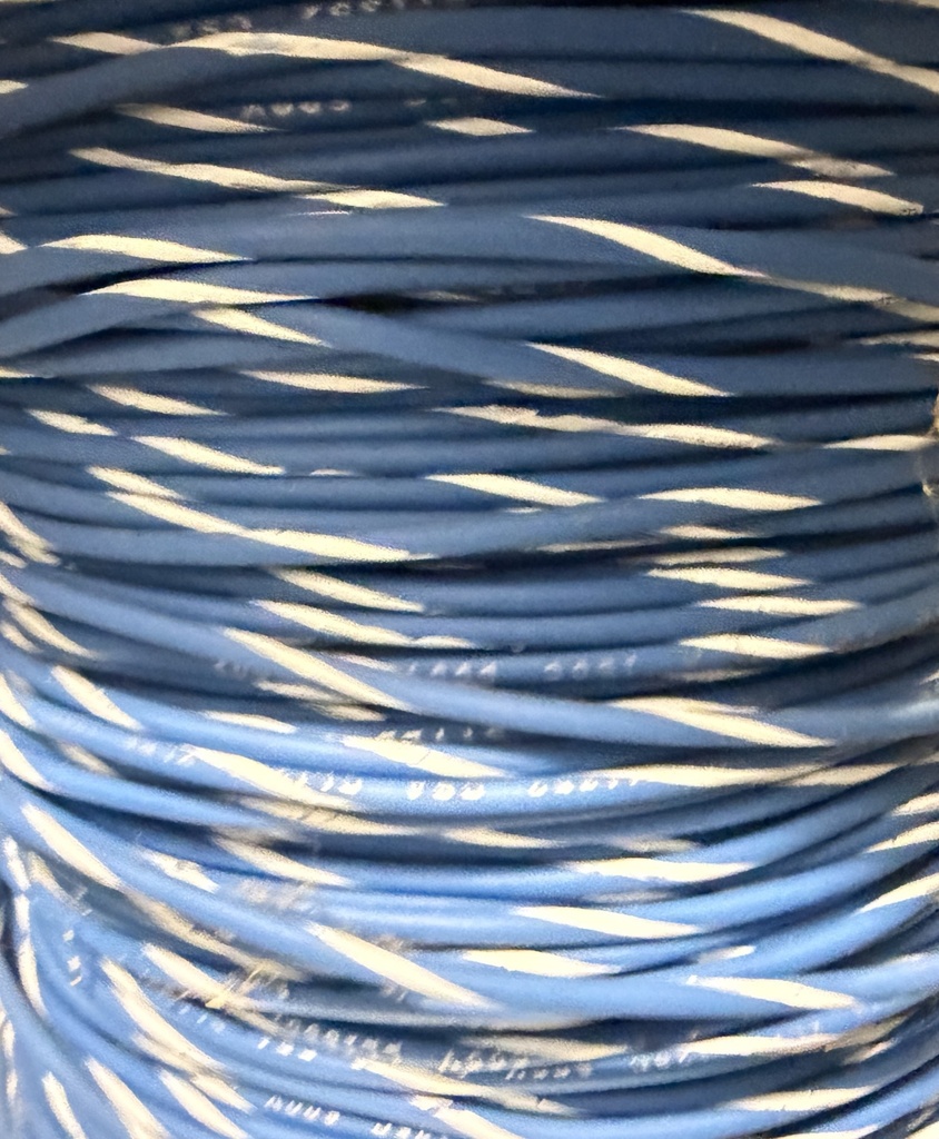 3173/18T16-3/9, 18 AWG, UL 3173 Lead Wire, 16 Strand, 125C, 600V, Tinned copper, XLPE, Blue with White Stripe (price/ft)