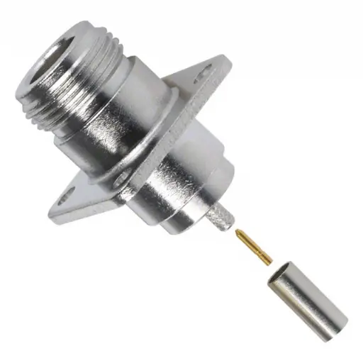 [ZCX-172173] Amphenol RF 172173, N FEMALE RG174 CRIMP, PANEL MT,  N Coaxial, Straight Flanged Jack, Crimp, 50 ohm, Phosphor Bronze