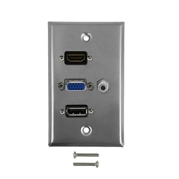 [WP1P-HDVA-SS] VGA, HDMI, DisplayPort, 3.5mm Stainless Steel Wall Plate