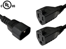 [PCA-Y21-16-1] Power Splitter Cable IEC C14 to 2x NEMA 5-15R - 16AWG (13A 125V)