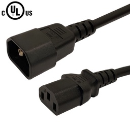 Câble d'alimentation IEC C13 vers IEC C14 - 14AWG SJT   (15A 250V) - noir 