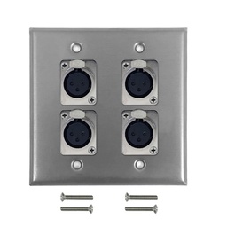 [WPIK-XLRL-4PSS] 4-Port 3-Pin XLR Locking Female Wall Plate Kit - Stainless Steel