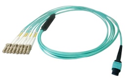 8-Fiber Multimode OM3 12-Position MPO to 8x LC/UPC clipped,  OFNP Plenum