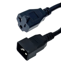 [PCC-515RC20-1] Câble d'alimentation NEMA 5-15/20R vers IEC C20 - 14AWG - (15A 125V) - 1 pied