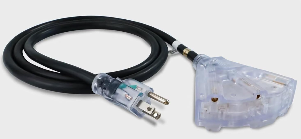 Extension Cord with 3 Electrical Power Outlets - 12/3 SJTW Heavy Duty Black  2x NEMA 5-15R - 12AWG