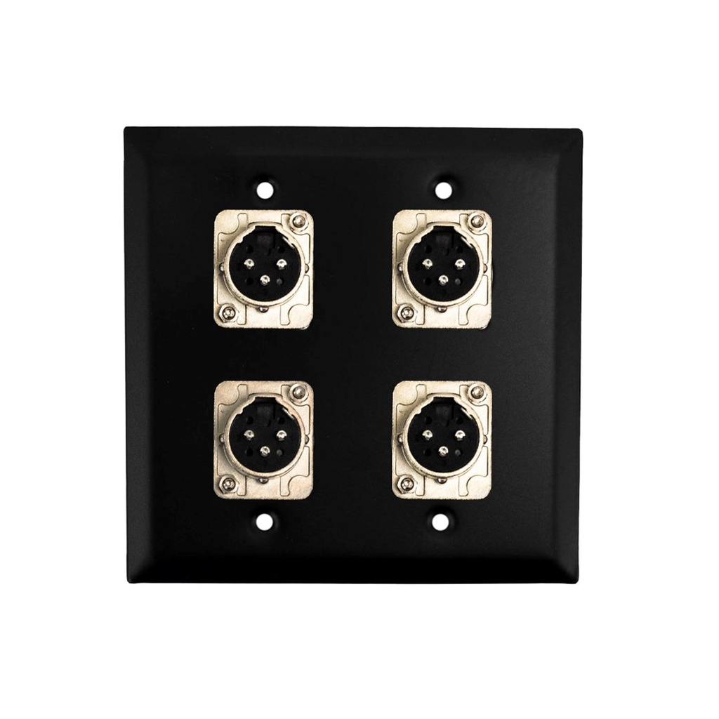 XLR 3 Position Male 4 Port Wall Plate Kit - Stainless Steel - Black