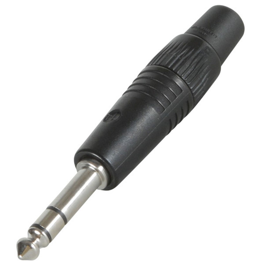 1/4" Stereo Plug, Black, Phone Audio Connector, 3 Contacts, Plug, 6.35 mm, Cable Mount, Metal Body