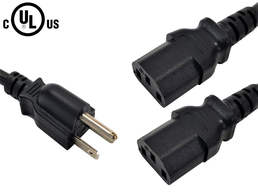 Câble répartiteur d'alimentation en YY NEMA 5-15P à 2xC13 - 16AWG