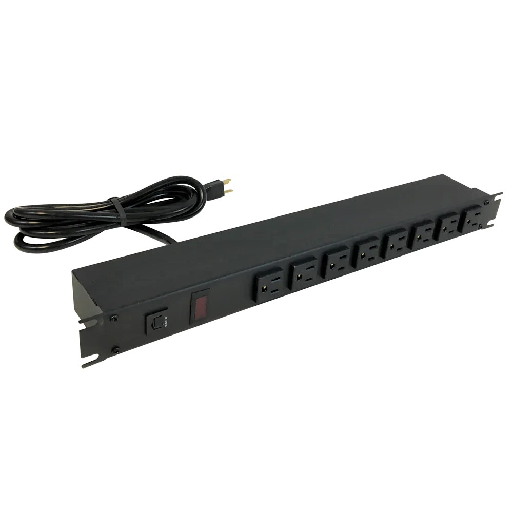 Barre d'alimentation montage en rack 19" 8 prises avant cordon de 6' avec interrupteur