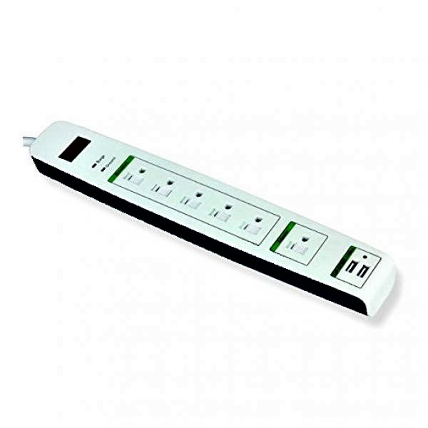 Protecteur de surtension AVF - 6 prises, 2,5 pi, 1600 joules - 2 ports USB - noir/blanc