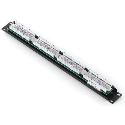 Cat 5e Flat Universal Patch Panel, 24-Port, 1RU, Black Leviton