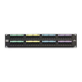 Cat 5e Flat Universal Patch Panel, 48-Port, 2RU, Black. Cable Management bar included.