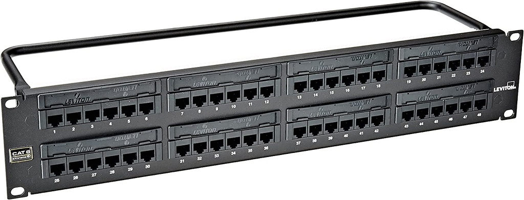 Cat6 Flat Universal Patch Panel, 48-Port, 2RU, Black