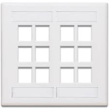 Plaque murale double QUICKPORT™ avec fenêtres d'identification, 12 ports, blanc