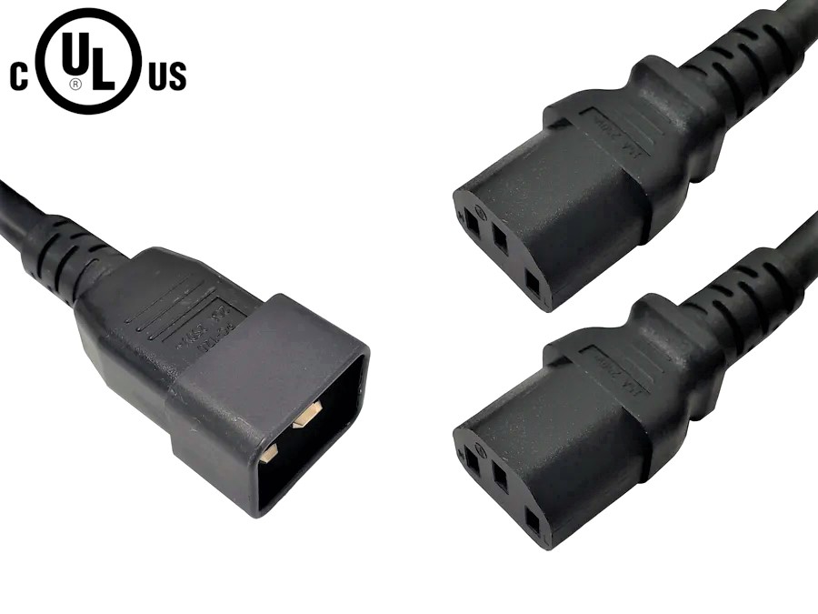 Câble répartiteur d'alimentation en Y IEC C20 vers 2x IEC C13