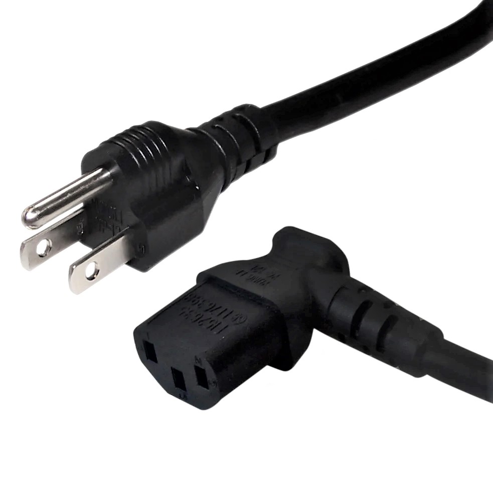 NEMA 5-15P to IEC C13 Right Angle 18AWG