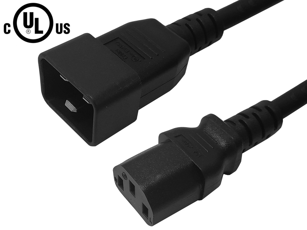 Power Cable IEC C13 to IEC C20 - 14AWG SJT (250V 15A) - Black