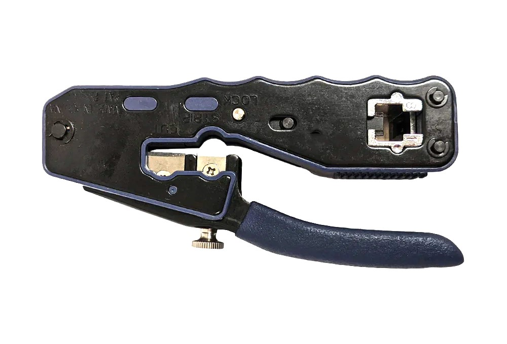 Professional Crimp Tool for Modular Pass-Through Plugs - RJ45 - Strip and Cut
