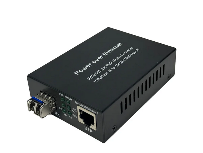 10/100/1000 Singlemode Media Converter 10km LC (1310nm) with PoE+