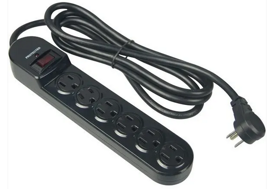 6 Outlet Power Bar - 6ft Cord, 900 Joules, 90 Degree Angle Plug - Black
