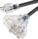 Rallonge 12/3 robuste noire à 3 sorties pour intérieur/extérieur éclairé SJTW Câble d'alimentation de calibre 12 AWG 15 A, 1 875 W, certifié UL, sécurité 