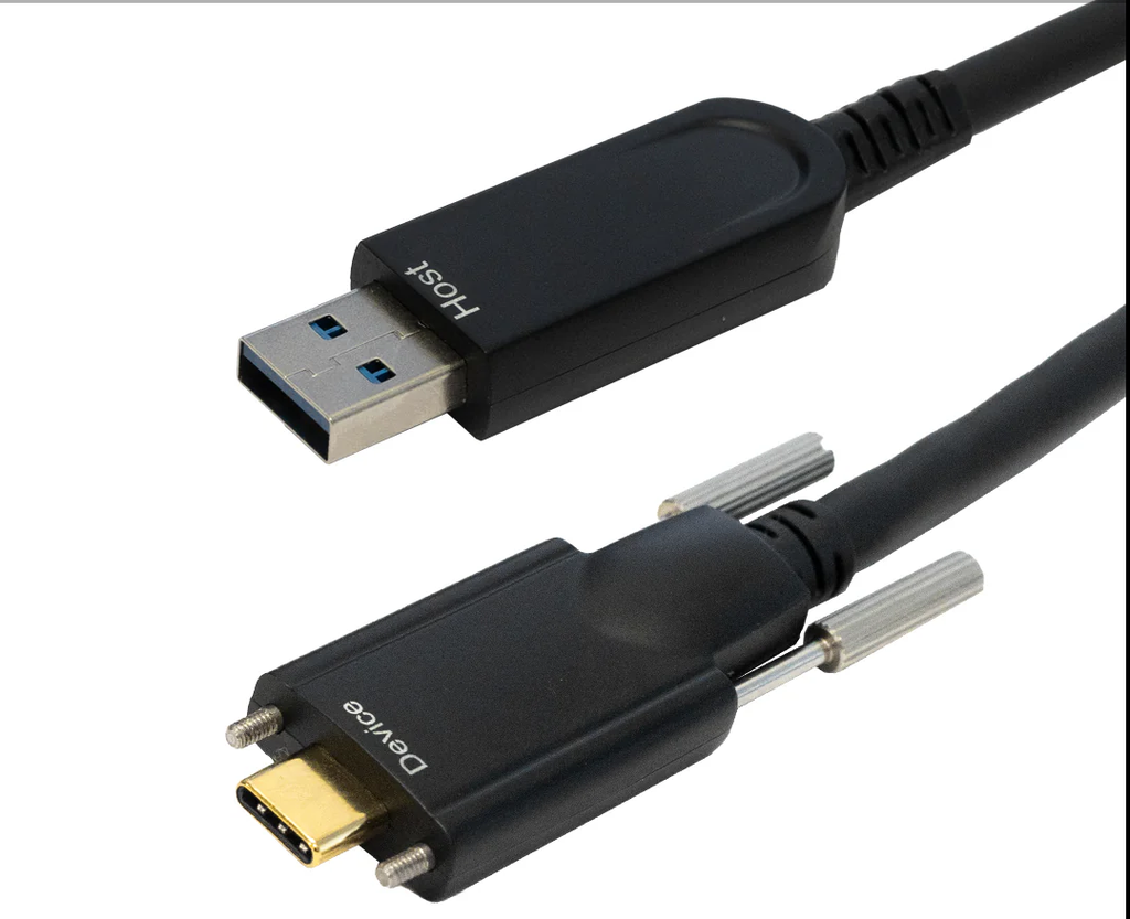 USB 3.1 Drag Chain Type A Male to Type C Male AOC Cable with Thumbscrews - 10 Gbps - 800 mA