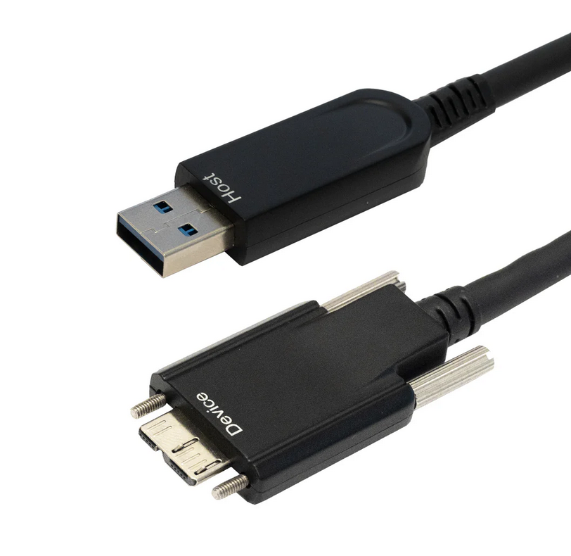 USB 3.1 Drag Chain Type A Male to Micro-B Male AOC  Cable with Thumbscrews - 10Gbps - 800mA