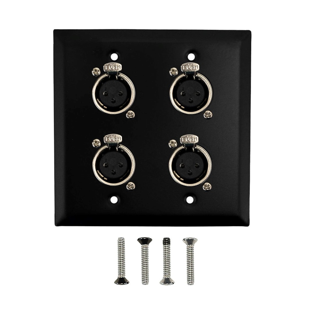XLR 3 Position 4 Port Wall Plate Kit - Stainless Steel - Black