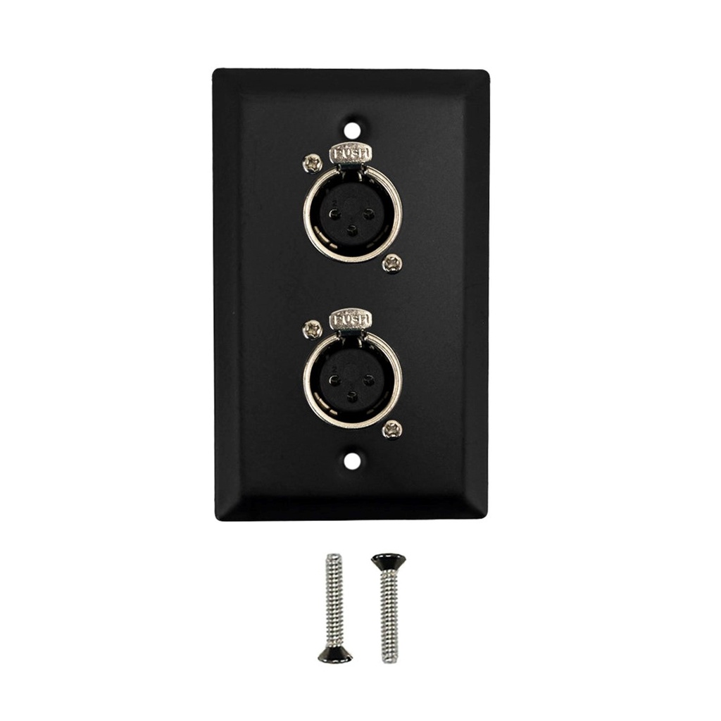 XLR 3 Position 2 Port Wall Plate Kit - Stainless Steel - Black
