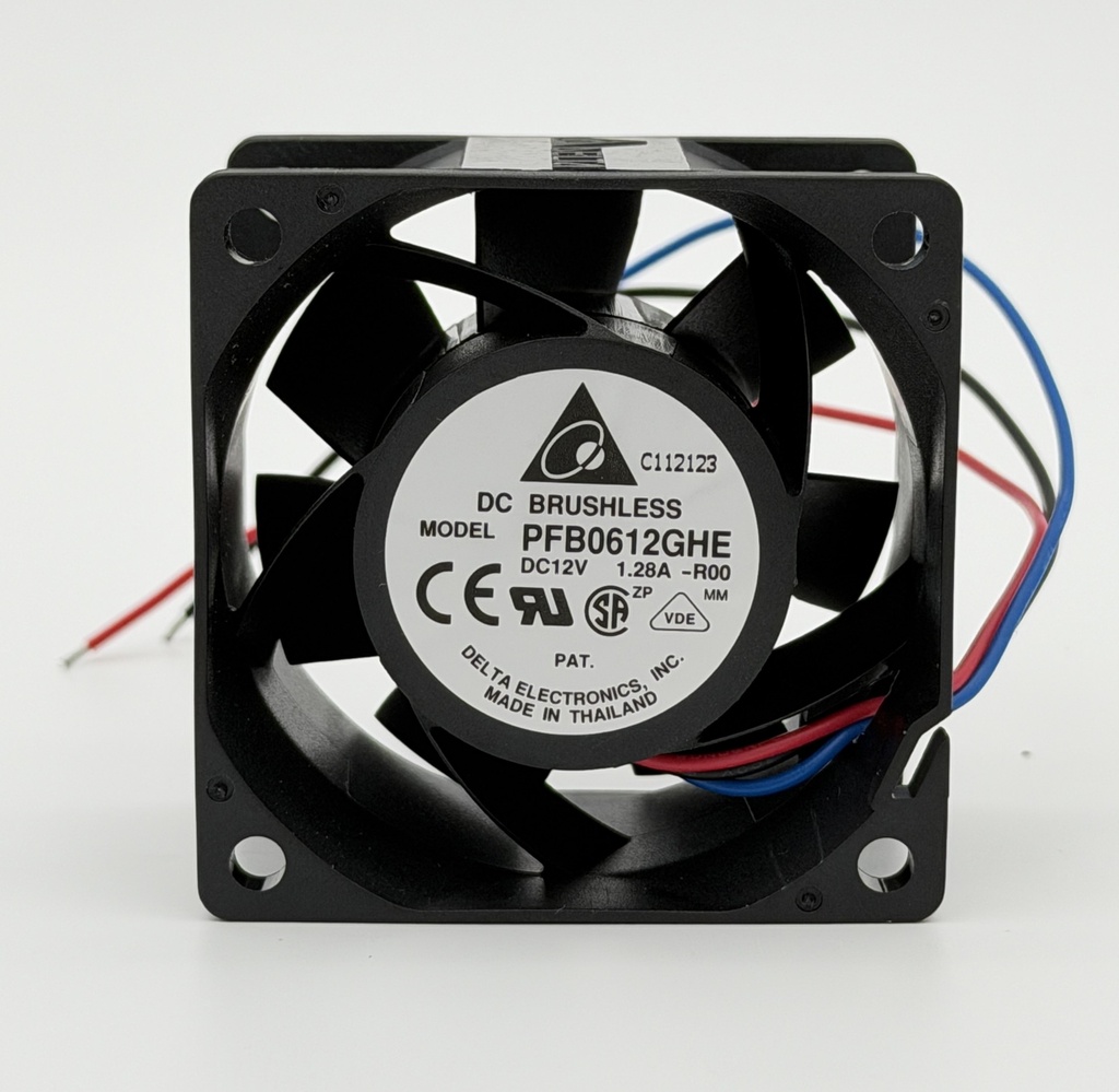 Fan Tubeaxial 12VDC Square - 60mm L x 60mm H Ball 55.6 CFM (1.56m³/min) 2 Wire Leads, DELTA-PFB0612GHE-R00