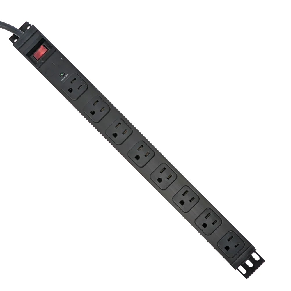 8 Outlet Metal - Black - with  Surge Protector 2100J  and  45 Degree Angle Plug 