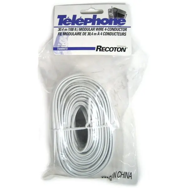 100 ft. 4-Conductor RJ11 Flat Cable - White