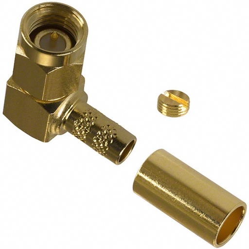 [ZCX-132194] SMA MALE 90 DEG, CRIMP, RG223, SMA Connector Plug, Male Pin 50 Ohms Free Hanging (In-Line), Right Angle Solder, Amphenol
