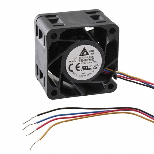 [ZDA-FFB0412EN-00Y2E] FFB0412EN-00Y2E, DELTA, Fan Tubeaxial 12VDC Square - 40mm L x 40mm H Ball 32.9 CFM (0.921m³/min) 4 Wire Leads