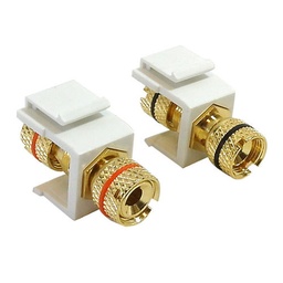 [WPIN-BAN] Banana Clip Female/Female Keystone wall plate Insert (Pair, Black/Red), Gold Plated - White