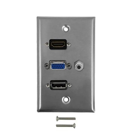 [WP1P-HDVA-SS] Plaques murales en acier inox,  Audio 3.5mm et HDMI, DISPLAYPORT, VGA