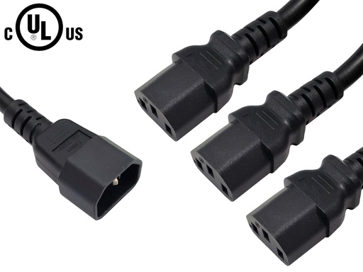 Power Splitter Cable IEC C14 to 3x IEC C13 - 16AWG