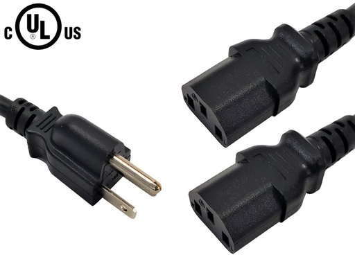 [PCC-Y21-16-1] Câble répartiteur d'alimentation en YY NEMA 5-15P à 2xC13 - 16AWG