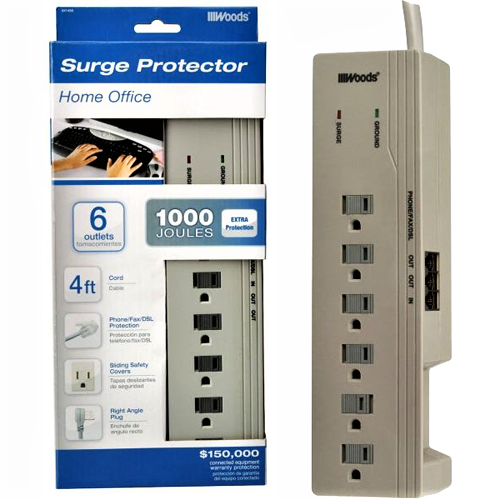 [PBS-6GR] Woods Surge Protectors 6 outlets 1000 Joules 4'
