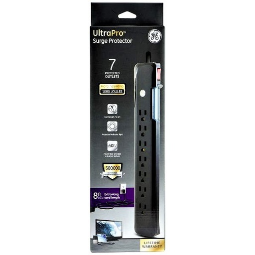 [PBS-7B] Surge Protector - 7 Outlets, 8 ft. Cord w/ Low Profile Plug, 1080 Joules