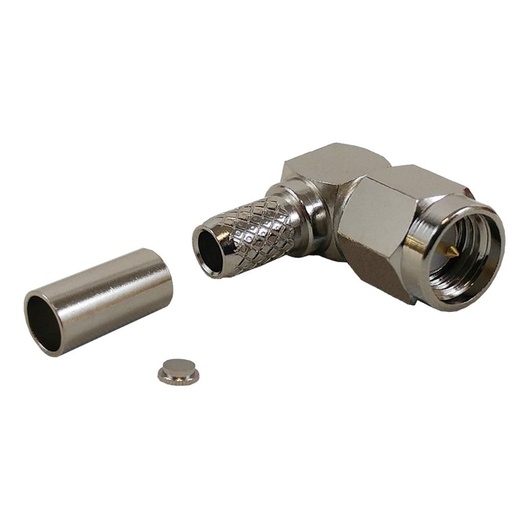 [SMAM-LLR195RA] Connecteur à sertir mâle à angle droit SMA pour RG58 (LMR-195) 50 Ohm