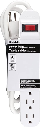[PBE-63WH] 6 Outlet, Power Bar, White 3'