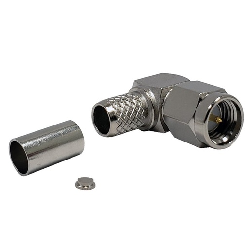[SMAM-LLR240RA] Connecteur SMA mâle à sertir et à souder à angle droit pour LMR-240 50 Ohm